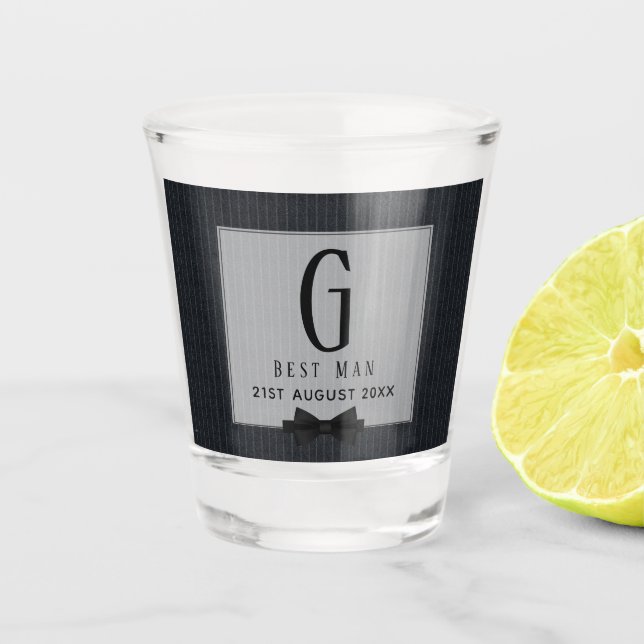 Monogram BEST MAN Groomsmen Groomsman PinStripes Shot Glass (Front)