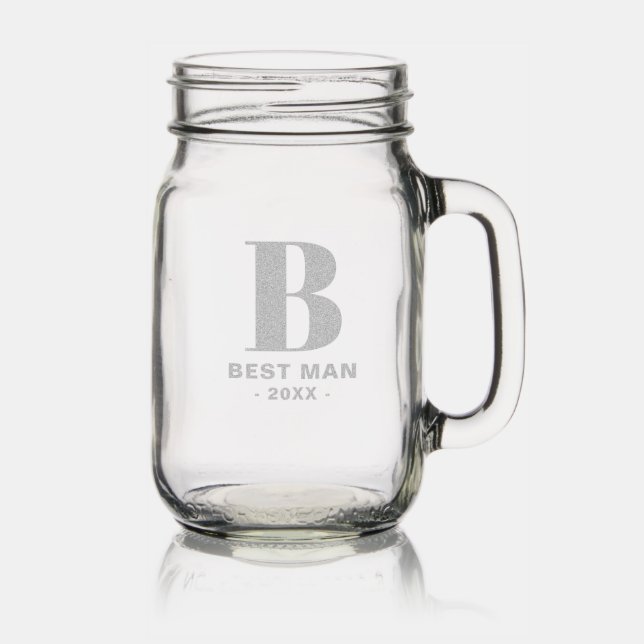 Monogram Best Man Modern Minimal Mason Jar  (Glassware)