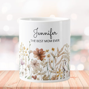 Monogram Best Mom Watercolor Wildflower Floral  Giant Coffee Mug