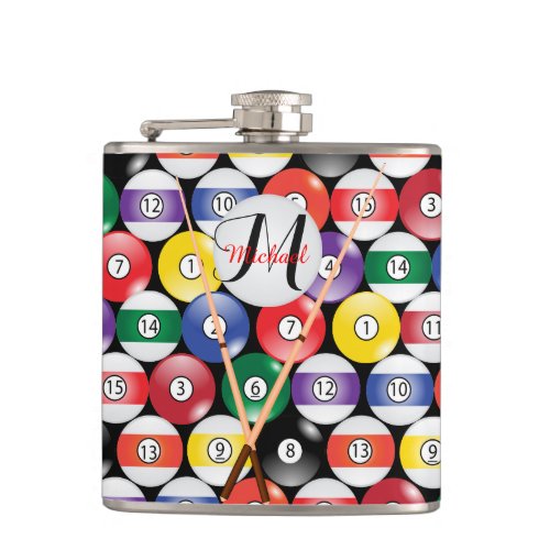 Monogram Billiard Pool Balls Flask