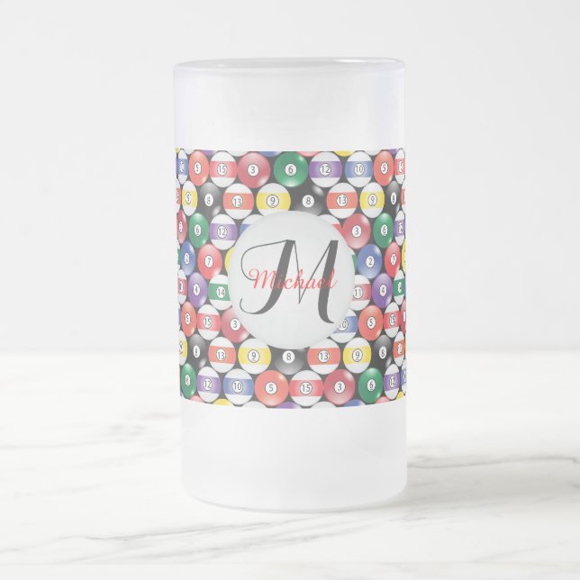 Monogram Billiards Ball Design Frosted Glass Beer Mug (Center)