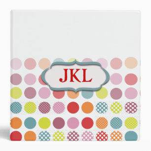 Monogram binders, colorful polka dots 3 ring binder