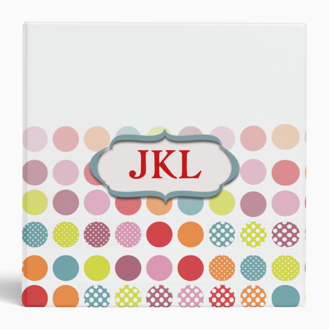 Monogram binders, colorful polka dots 3 ring binder (Front)