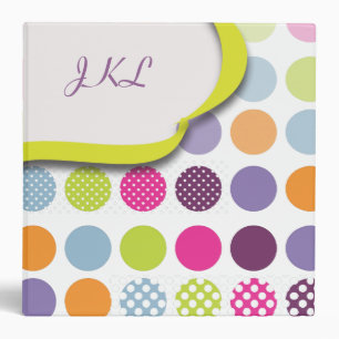 Monogram binders, colorful polka dots binder