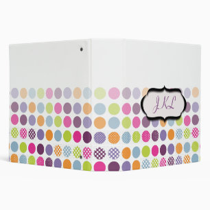 Monogram binders, colorful polka dots binder