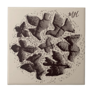 Monogram Bird Butterfly Scandinavian Retro Beige Ceramic Tile