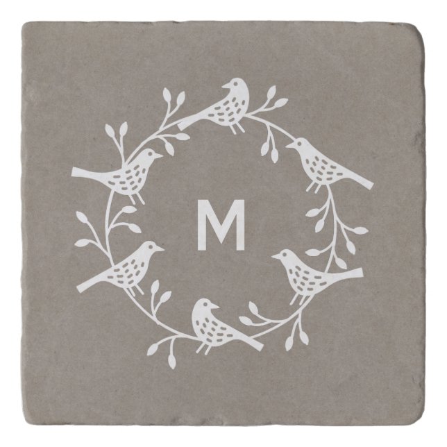 Monogram Bird Wreath Scandinavian Trivet (Front)