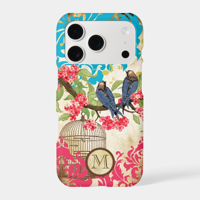 Monogram Birdcage Bird Damask Case-Mate iPhone Case (Back)