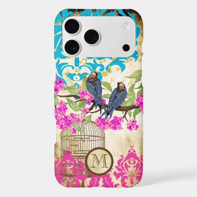 Monogram Birdcage Bird Damask Floral Case-Mate iPhone Case (Back)
