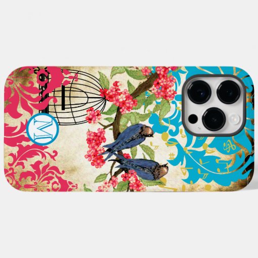 Monogram Birdcage Bird Damask iPhone Case Zazzle