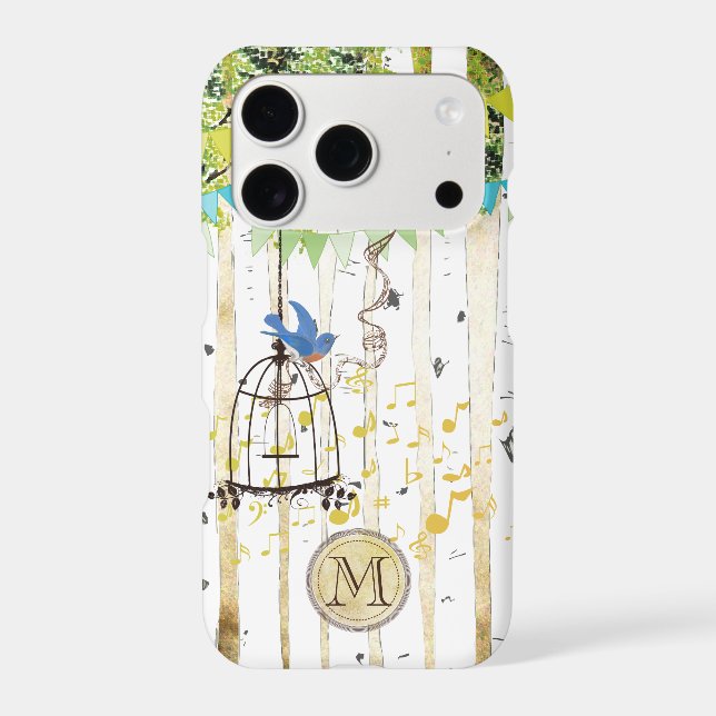 Monogram Birdcage Bluebird Birch Tree  Case-Mate iPhone Case (Back)