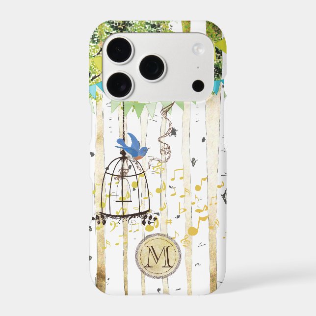 Monogram Birdcage Bluebird Birch Tree  Iphone Case (Back)