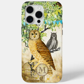 Monogram Birdcage Vintage Owl Birch Tree iPhone 15 Pro Max Case