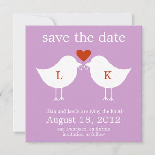 Monogram Birds Save The Date Card - Purple