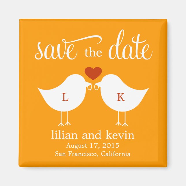 Monogram Birds Save The Date Magnet (Front)