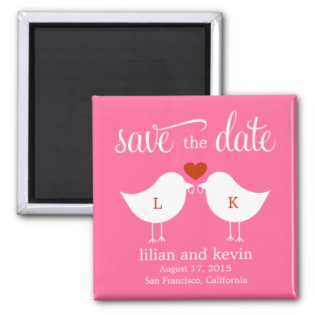 Monogram Birds Save The Date Magnet (Front)