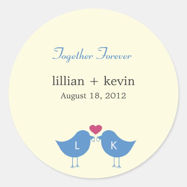 Monogram Birds Wedding Favor Sticker (Front)