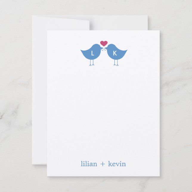 Monogram Birds Wedding Flat Thank You Card (Front)