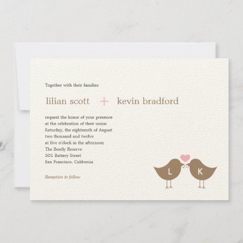 Monogram Birds Wedding Invitation - Latte