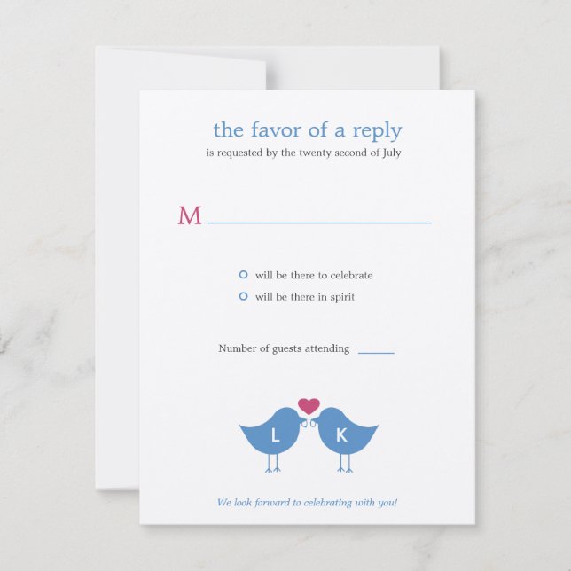 Monogram Birds Wedding RSVP/Response Card (Front)