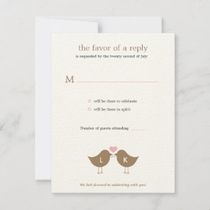 Monogram Birds Wedding RSVP/Response Card - Latte
