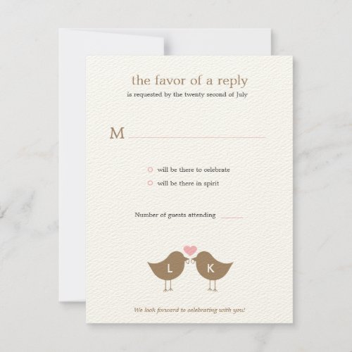 Monogram Birds Wedding RSVP/Response Card - Latte
