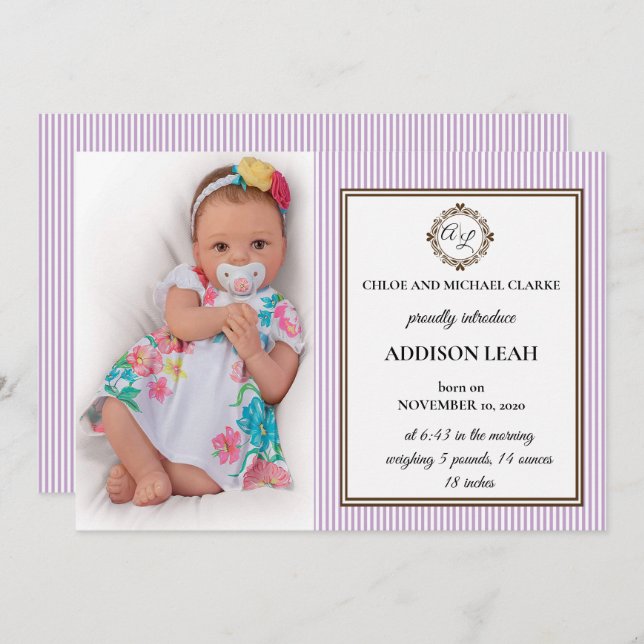Monogram Birth Announcement (Front/Back)