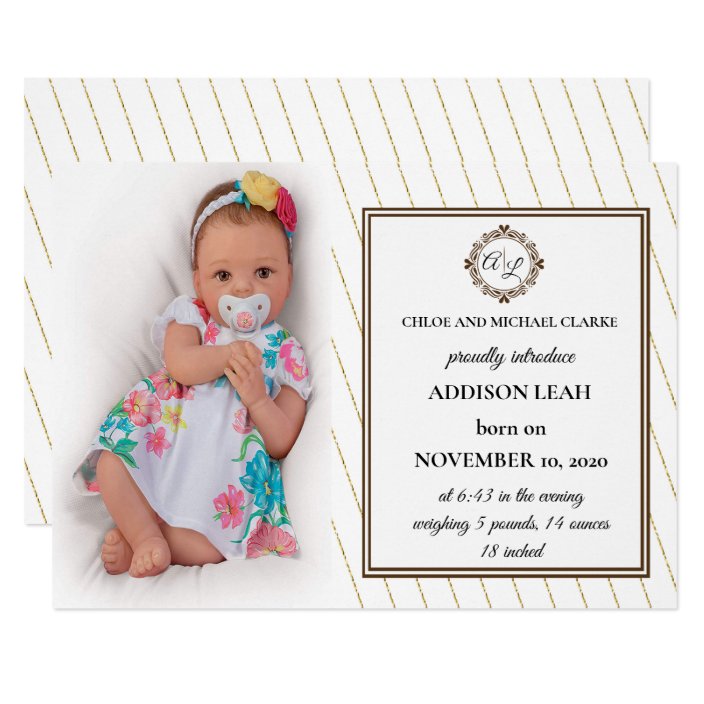 monogram birth announcement