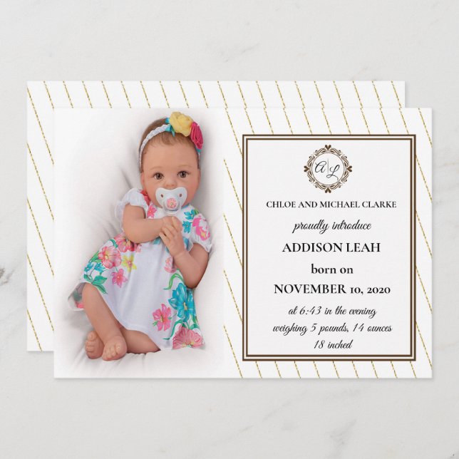 Monogram Birth Announcement (Front/Back)
