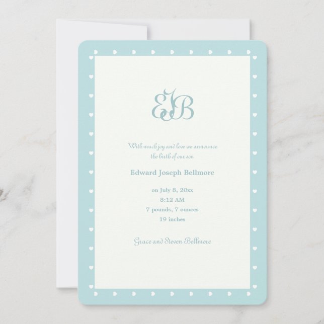 Monogram Birth Announcement blue (Front)