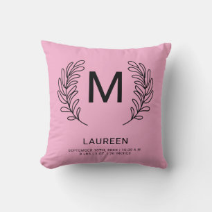 Monogram Birth Stats Newborn Baby Throw Pillow