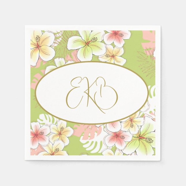 Monogram Birthday Elegant Tropical  Napkins (Front)