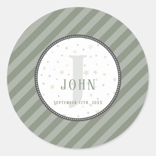 Monogram  Birthday Olive Green Classic Round Sticker