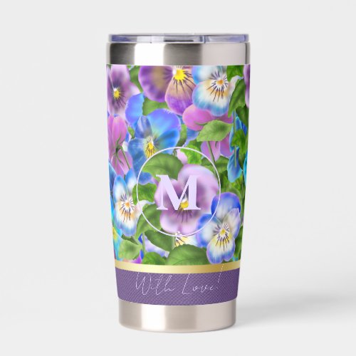 Monogram Birthday Pansy Violet Flowers Personalize Insulated Tumbler