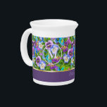 Monogram Birthday Pansy Violet Flowers Watercolor Beverage Pitcher<br><div class="desc">Monogram Happy Birthday Pansy Violet Flowers Watercolor Decoration. Happy Mother's Day! Beautiful Design with Pansy Violet Flowers, Floral Stylish Design, Viola Tricolor Pansy Watercolor Illustration pattern purple and green leaves floral pattern, Wishes text "With Love!" Text template. Personalize them by adding your wishes text and Names. Home & Living >...</div>