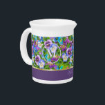 Monogram Birthday Pansy Violet Flowers Watercolor Beverage Pitcher<br><div class="desc">Monogram Happy Birthday Pansy Violet Flowers Watercolor Decoration. Happy Mother's Day! Beautiful Design with Pansy Violet Flowers, Floral Stylish Design, Viola Tricolor Pansy Watercolor Illustration pattern purple and green leaves floral pattern, Wishes text "With Love!" Text template. Personalize them by adding your wishes text and Names. Home & Living >...</div>