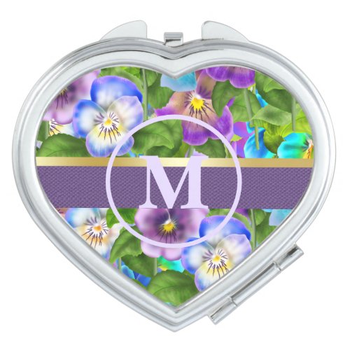 Monogram Birthday Pansy Violet Flowers Watercolor Compact Mirror