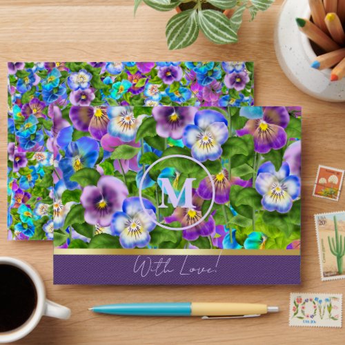 Monogram Birthday Pansy Violet Flowers Watercolor Envelope