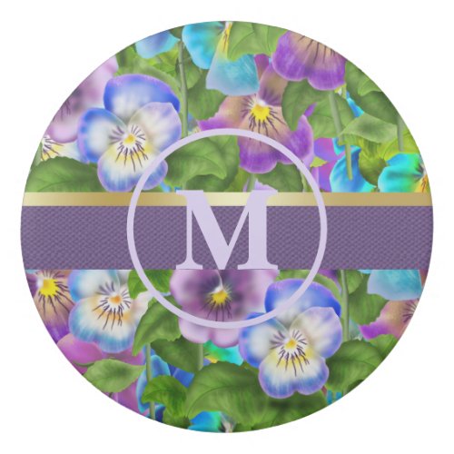 Monogram Birthday Pansy Violet Flowers Watercolor Eraser