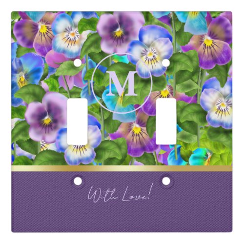 Monogram Birthday Pansy Violet Flowers Watercolor Light Switch Cover