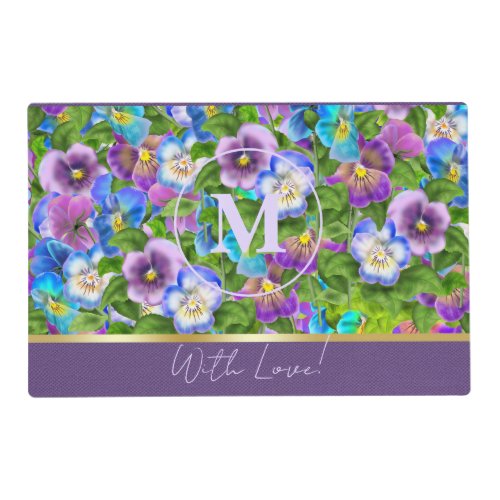 Monogram Birthday Pansy Violet Flowers Watercolor Placemat