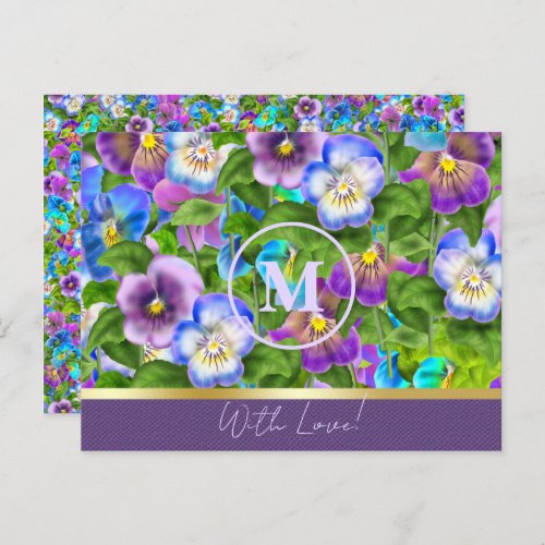 Monogram Birthday Pansy Violet Flowers Watercolor Postcard