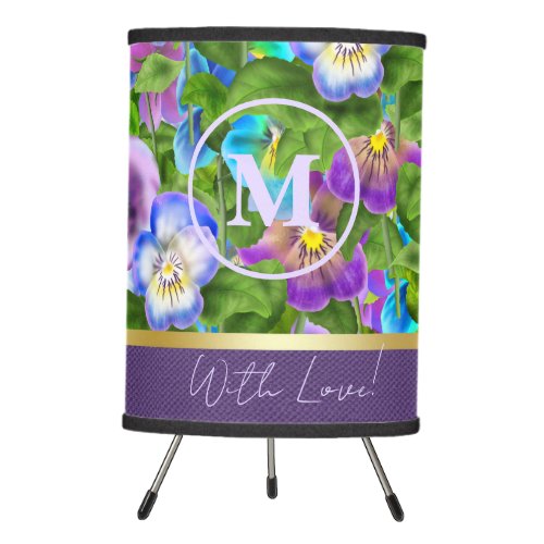 Monogram Birthday Pansy Violet Flowers Watercolor Tripod Lamp