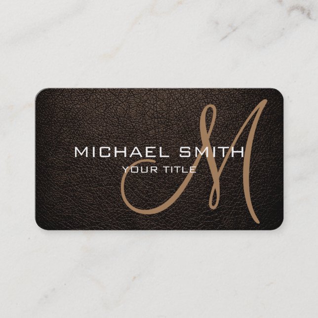 Monogram Bistre Leather Look Business Card (Front)