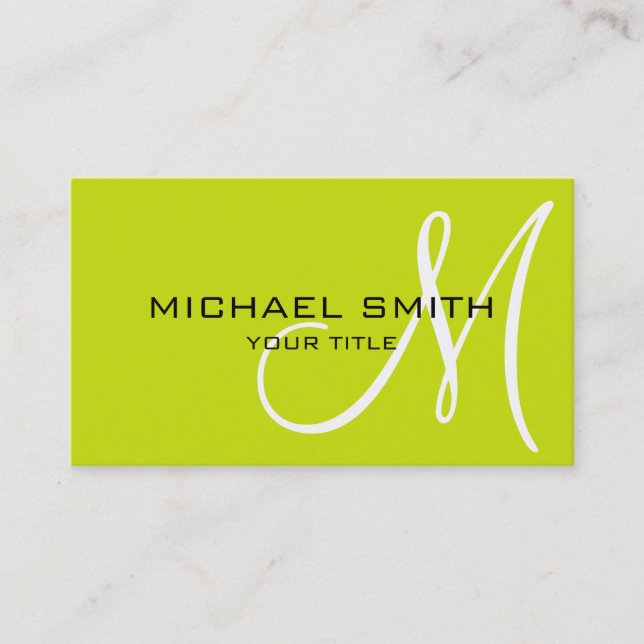 Monogram Bitter lemon color background Business Card (Front)