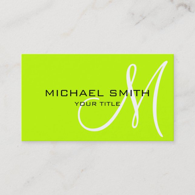 Monogram Bitter lime color background Business Card (Front)