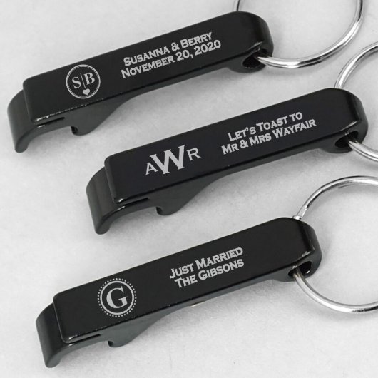 Monogram Black Aluminum Keychain Bottle Opener (Front)