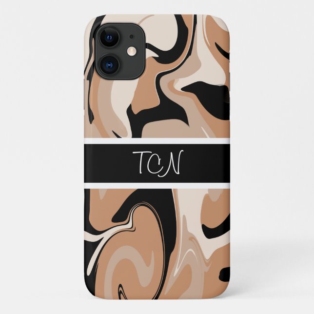 Monogram Black And Brown Marble Design  Phone Case (Back)
