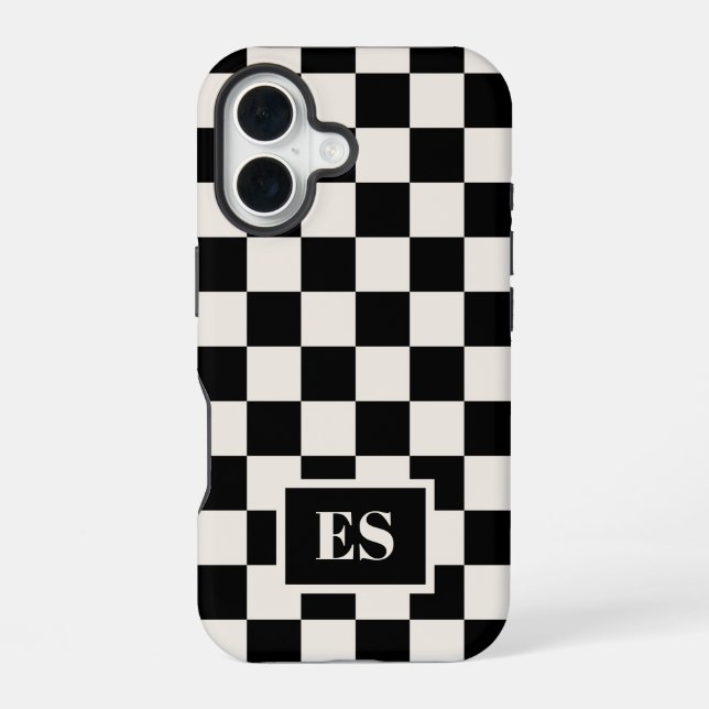 Monogram Black and Cream Checkered Pattern iPhone Case (Back)