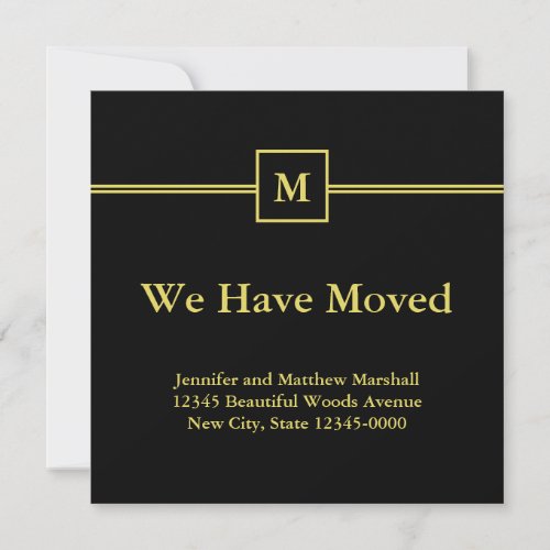 Monogram Black and Faux Gold Moving Announcement